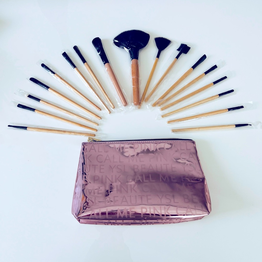 YVES SAINT LAURENT PROFESSIONAL MAKEUP BRUSHES SET & CASE COSMETIC BAG